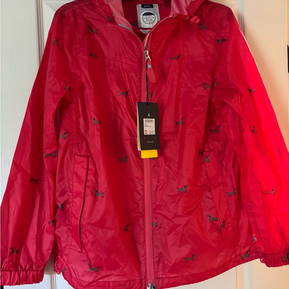 New! Joules Red Raincoat with Dog Print  Daschund print on red, waterproof